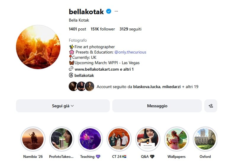 profilo instagram fotografi moda