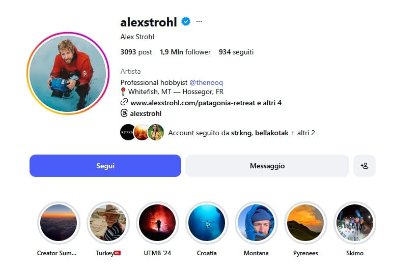 profilo instagram foto di viaggio